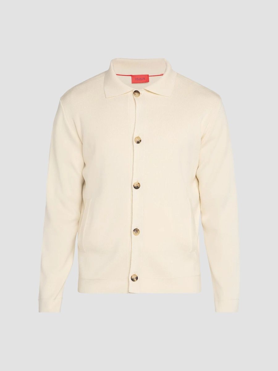 Isaia Men's Wool-Silk Rib-Knit Overshirt - White - Size Large