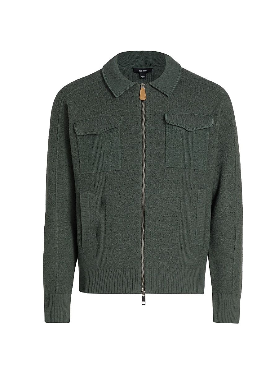 Men's Calder Felted Wool Jacket - Khaki Green - Size Large