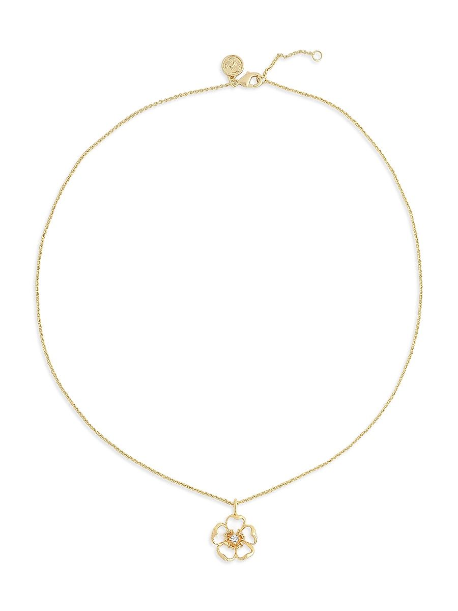 Women's Wildflowers 18K-Gold-Plated, Cubic Zirconia & Enamel Pendant Necklace - White Enamel