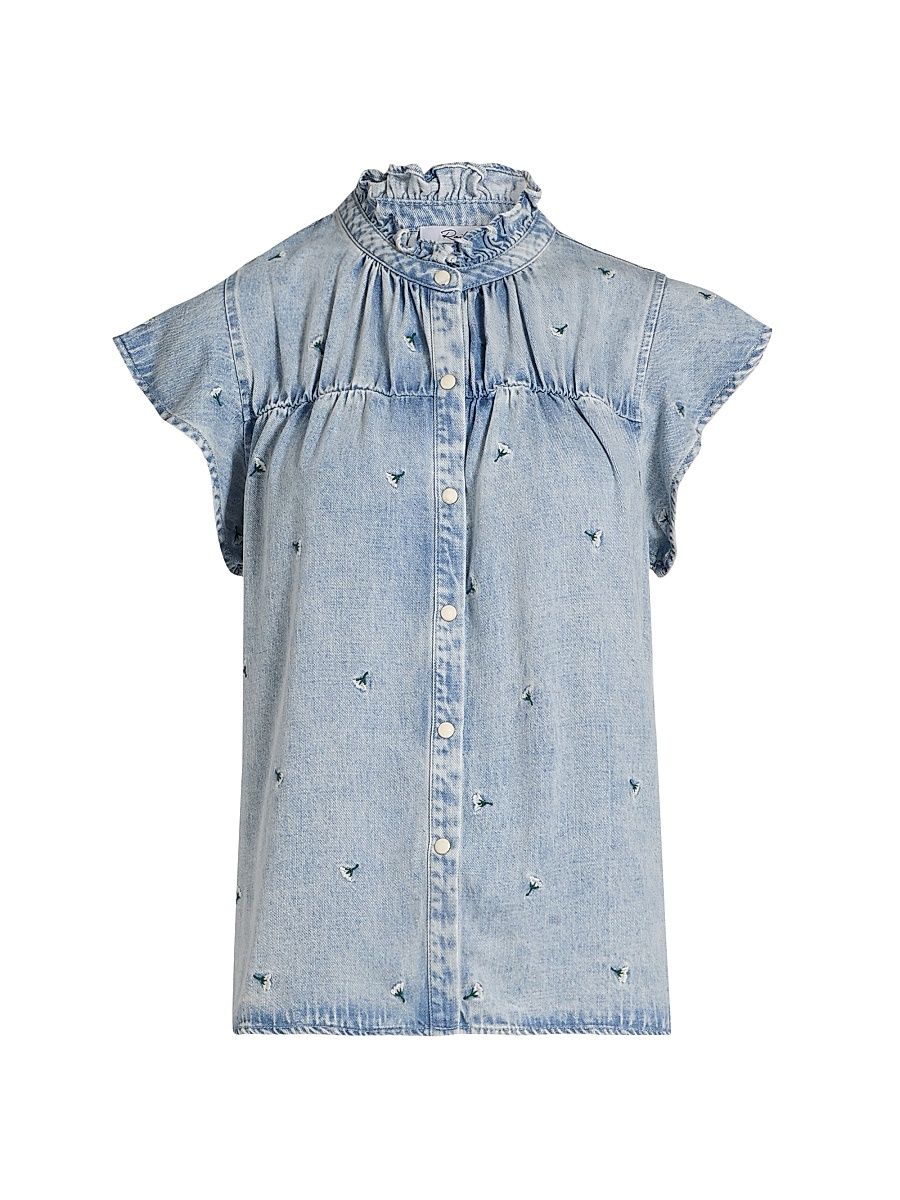 Women's Ruthie Floral Embroidered Top - Ivory Carnations - Size XL