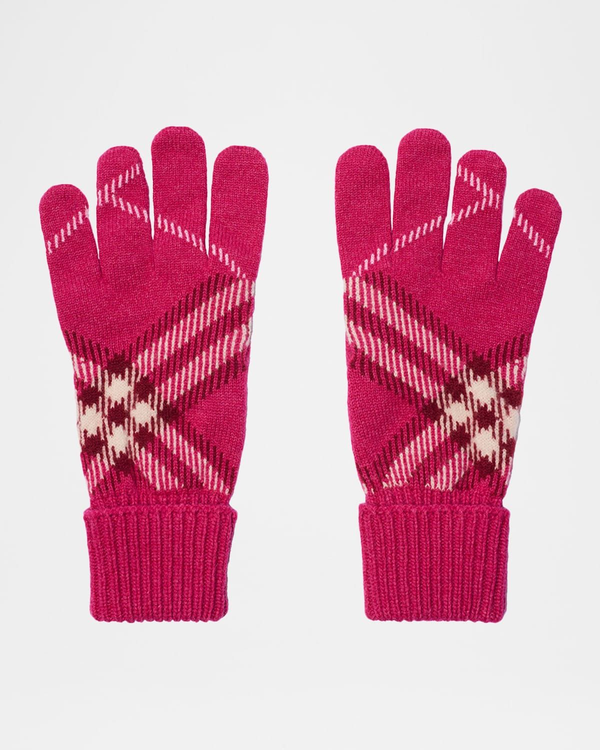 Cashmere-Blend Knit Check Gloves