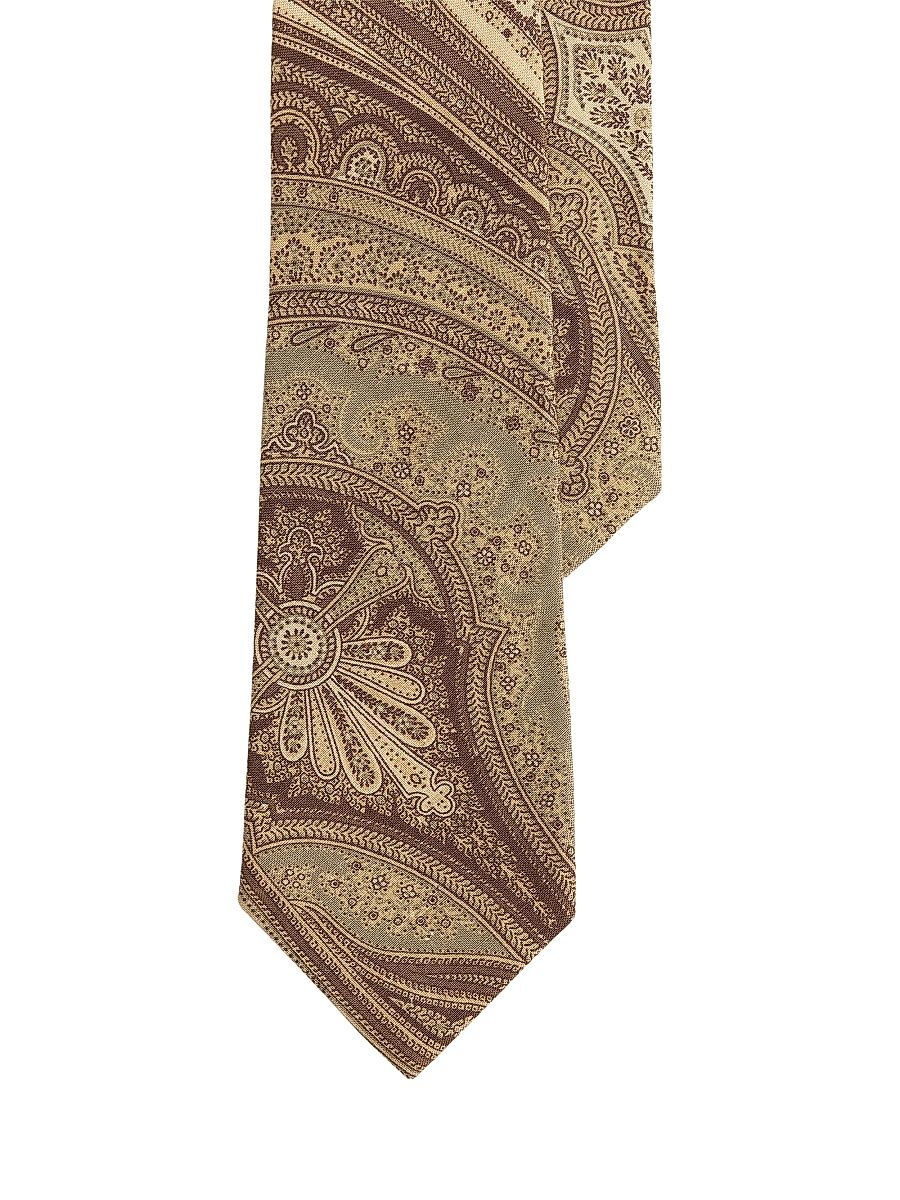 Men's Paisley Linen-Silk Neck Tie - Cactus Green Multi