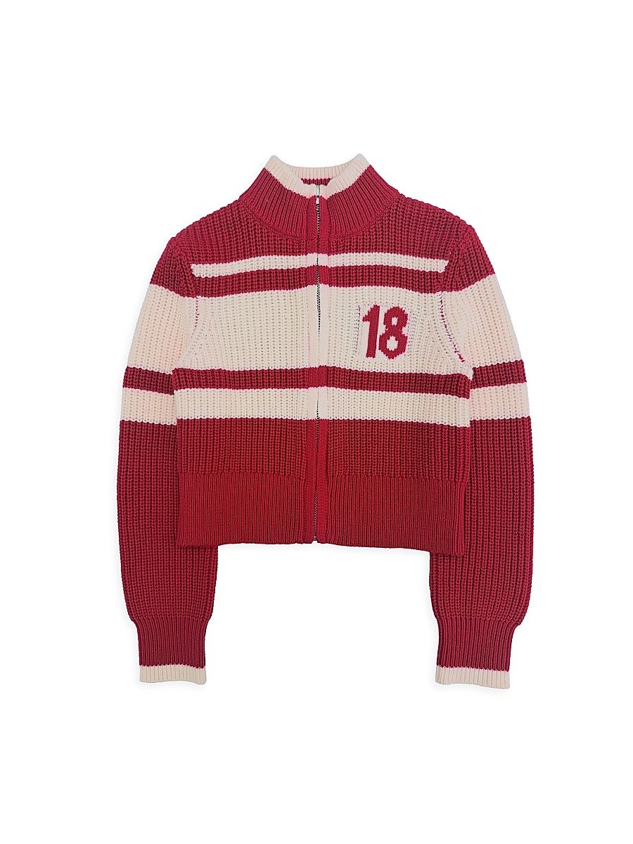 Girl's Striped Zip-Up Cardigan - Ruby Combo - Size 8