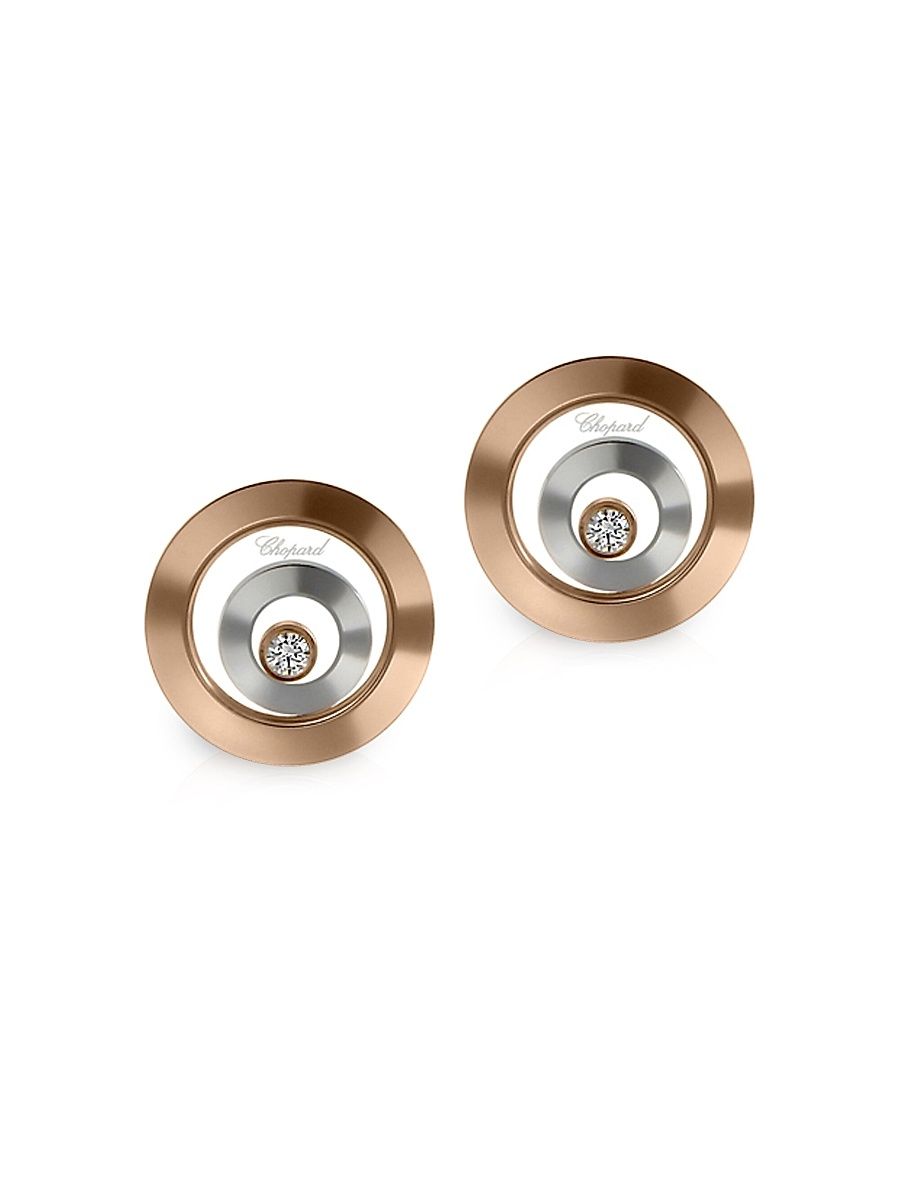 Women's Happy Spirit Diamond, 18K Rose & White Gold Double Round Earrings - Rose Gold