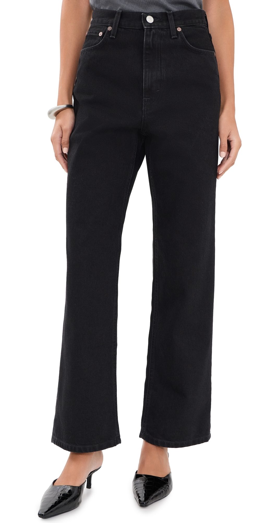 House of Dagmar Wide Leg Denim Jeans Washed Black 25