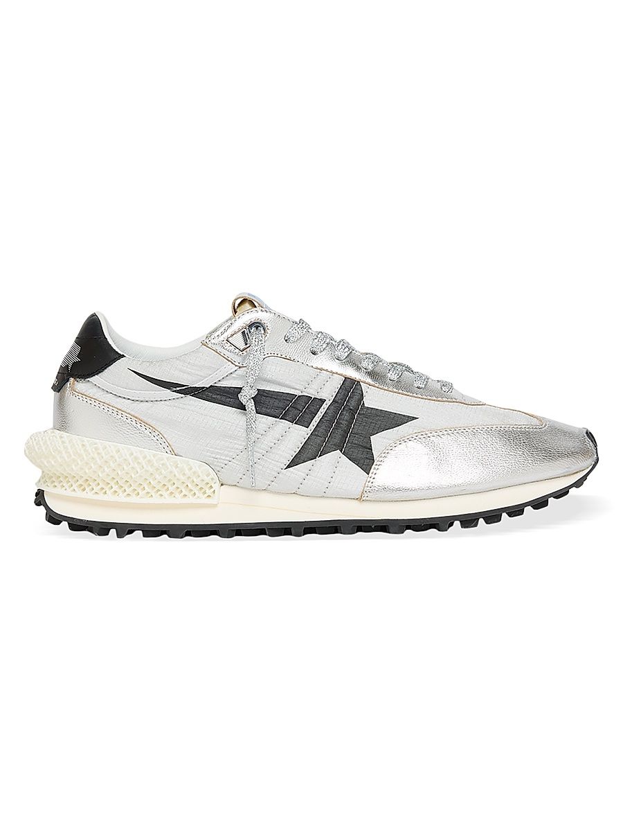 Men's Marathon Nylon & Leather Low-Top Sneakers - Silver Black - Size 14