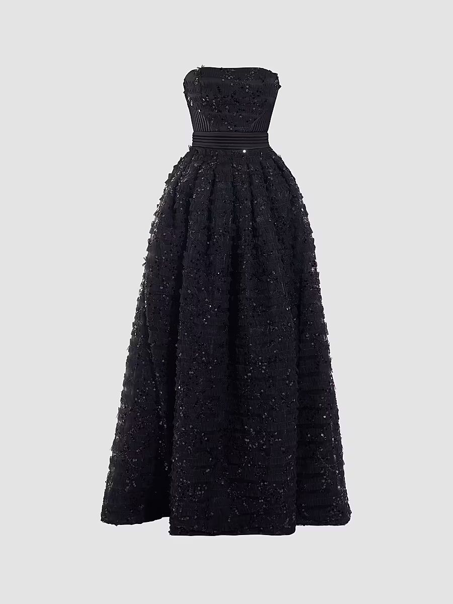 Women's Doll Sequined A-Line Gown - Black - Size 0