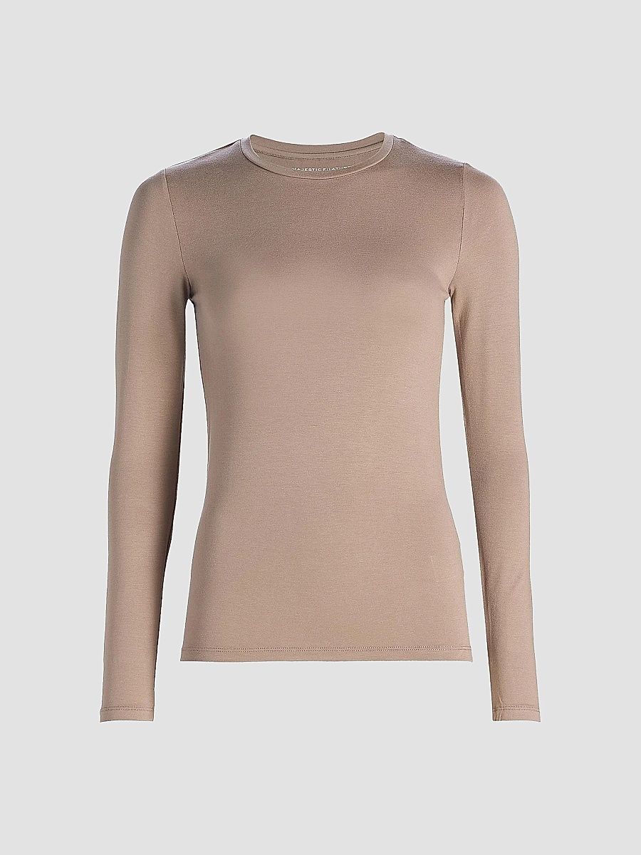 Majestic Filatures Women's Soft Touch Crewneck Long-Sleeve Top - Havana - Size XL