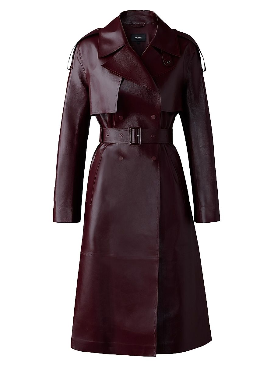 Women's Carmela Leather Belted Trench Coat - Garnet - Size Medium