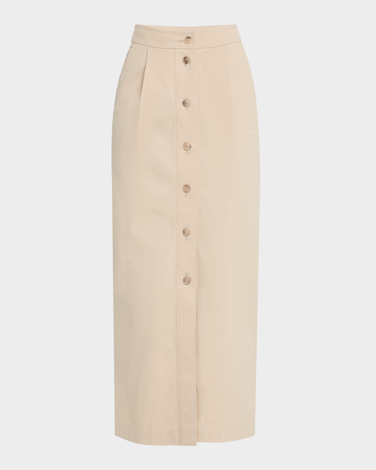 Straight Stretch Cotton Midi Skirt