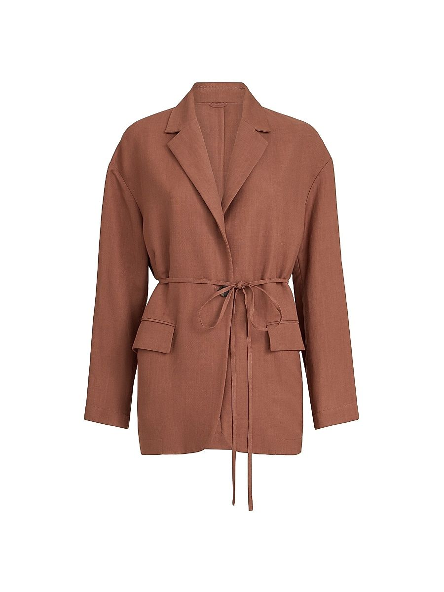 Women's Viscose and Linen Fluid Twill Blazer with Monili - Brown - Size 12