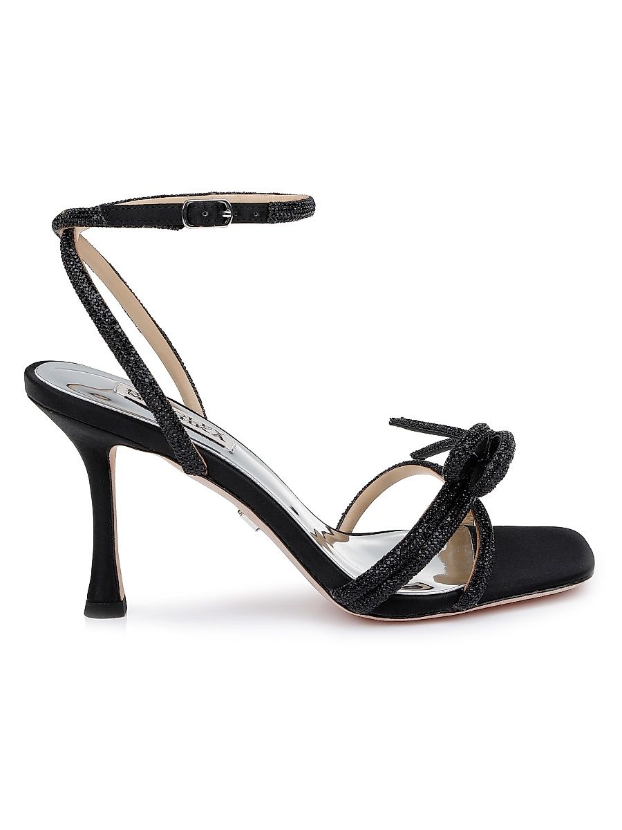 Women's Effie 85MM Crystal-Embellished Satin Stiletto Sandals - Black Satin - Size 11