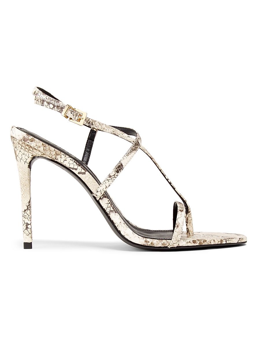 Women's Azure 100MM Snake-Embossed Leather Sandals - Platina Snake - Size 10.5