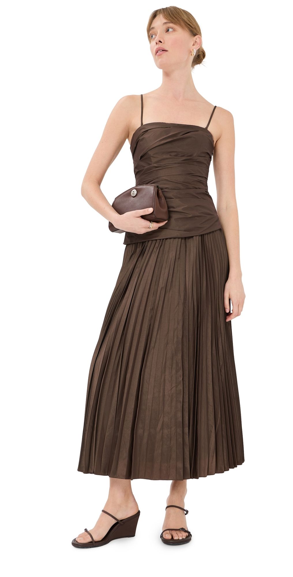 SIMKHAI Arie Strapless Bustier Midi Dress Chocolate 12