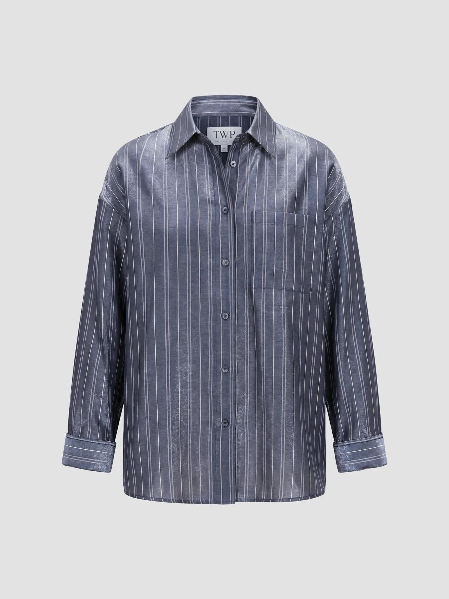 TWP Women's Something Borrowed Striped Cotton-Blend Shirt - Midnight - Size XS