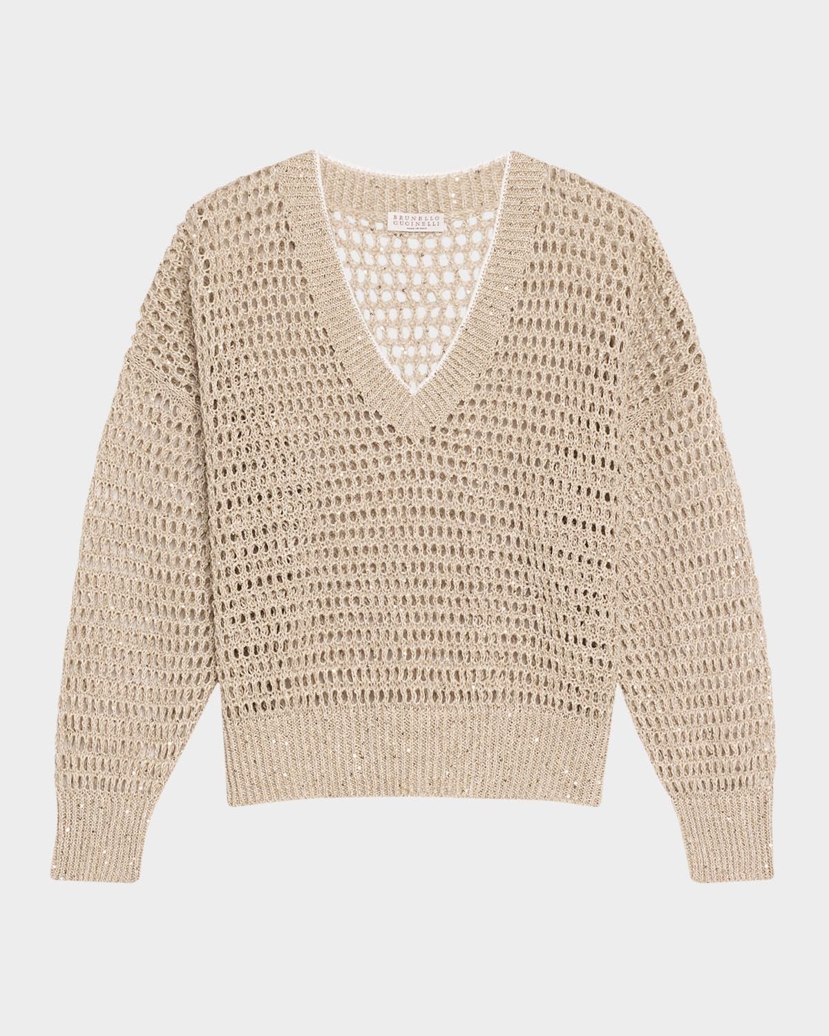 Paillette Open Knit V-Neck Sweater