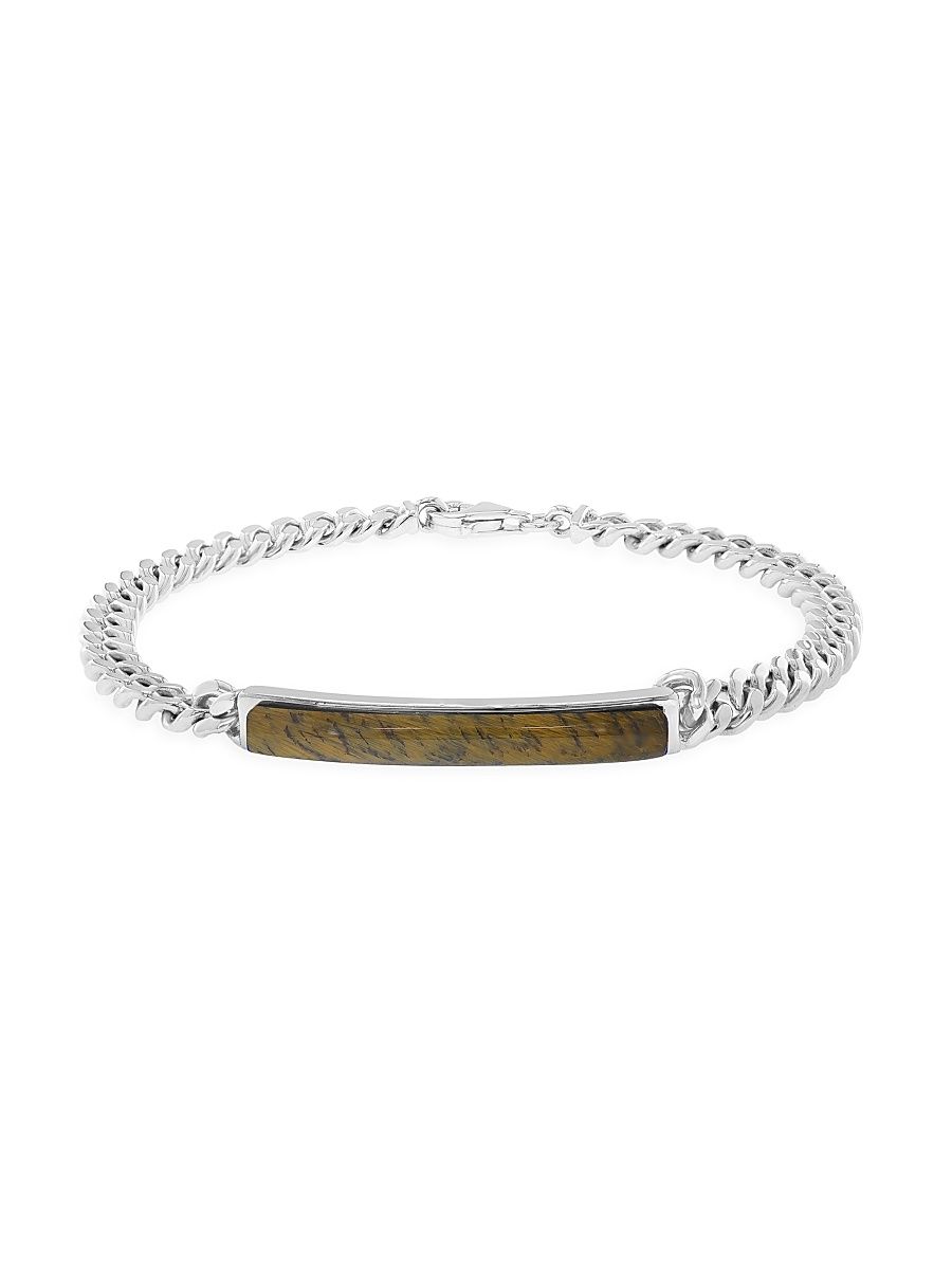 Men's Sterling Silver & Tiger's Eye Curb Chain Bracelet - Sterling Silver