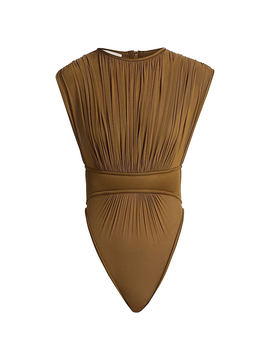 Women's Illuminate Pleated Bodysuit - Khaki - Size 8