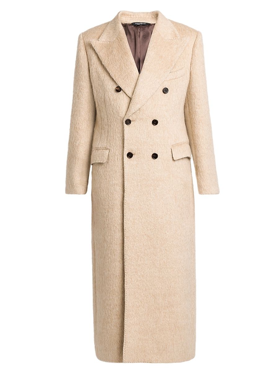 Men's Mohair-Wool Double-Breasted Coat - Melange Bianchi Beige - Size 42