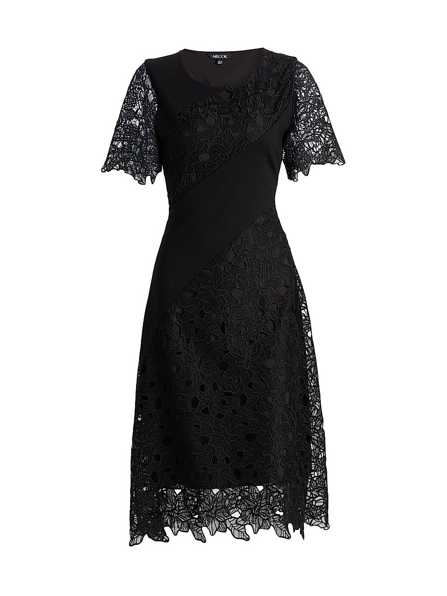 Women's Mixed-Media A-Line Midi-Dress - Black - Size XXL