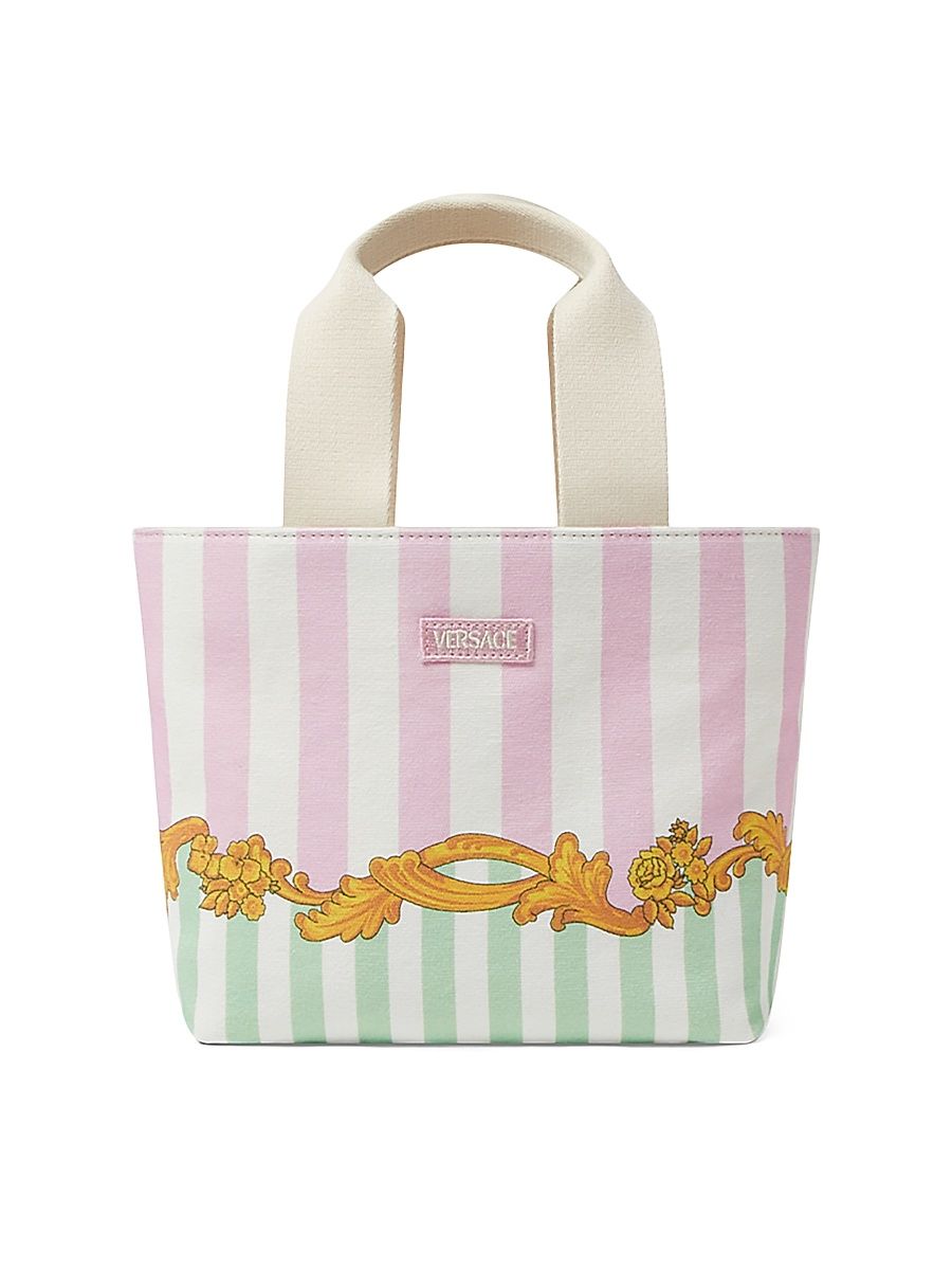 Kid's Canvas Striped Tote Bag - Pink Pastel Mint