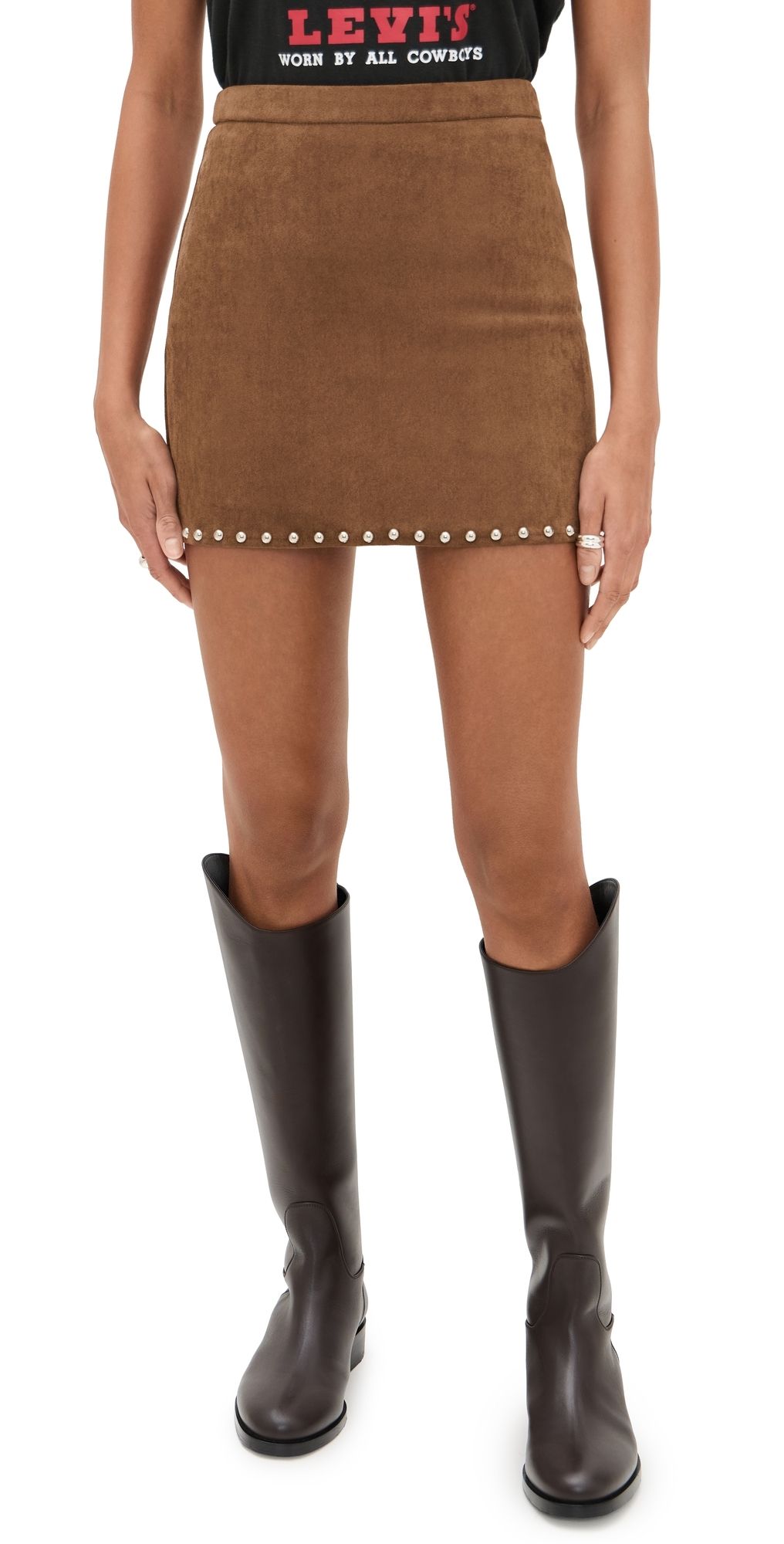 Moon River Moon Stud Detail Mini Skirt Camel S