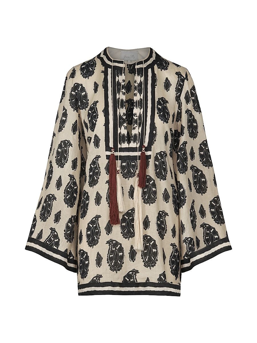Women's Caretaker Of The Jungle Linen Tunic Dress - Ecru Black - Size 6