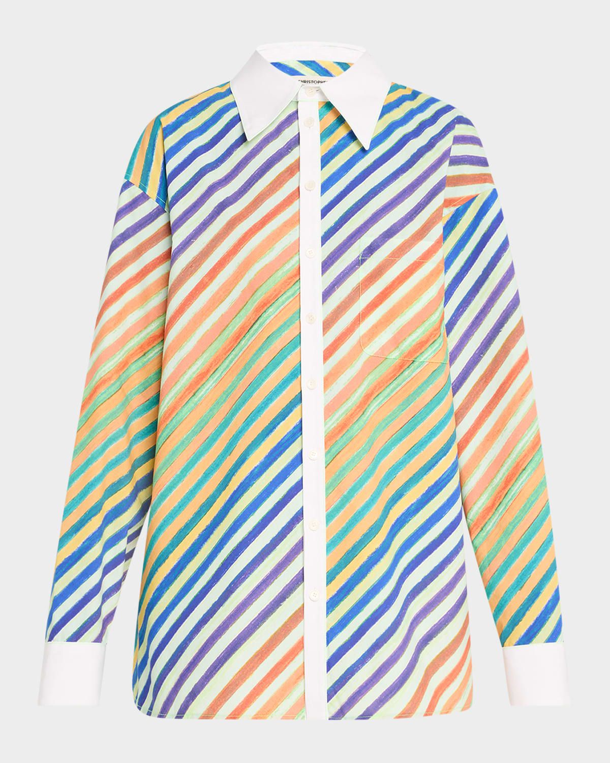 Striped Bias Button-Down Shirt