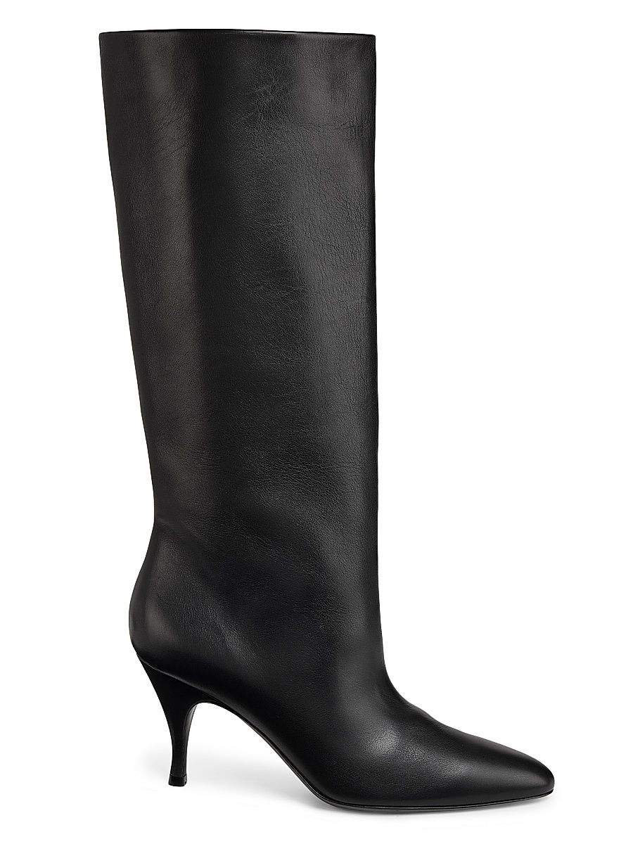 Women's 80MM Leather Knee-High Booties - Soft Calf Skin Black - Size 11