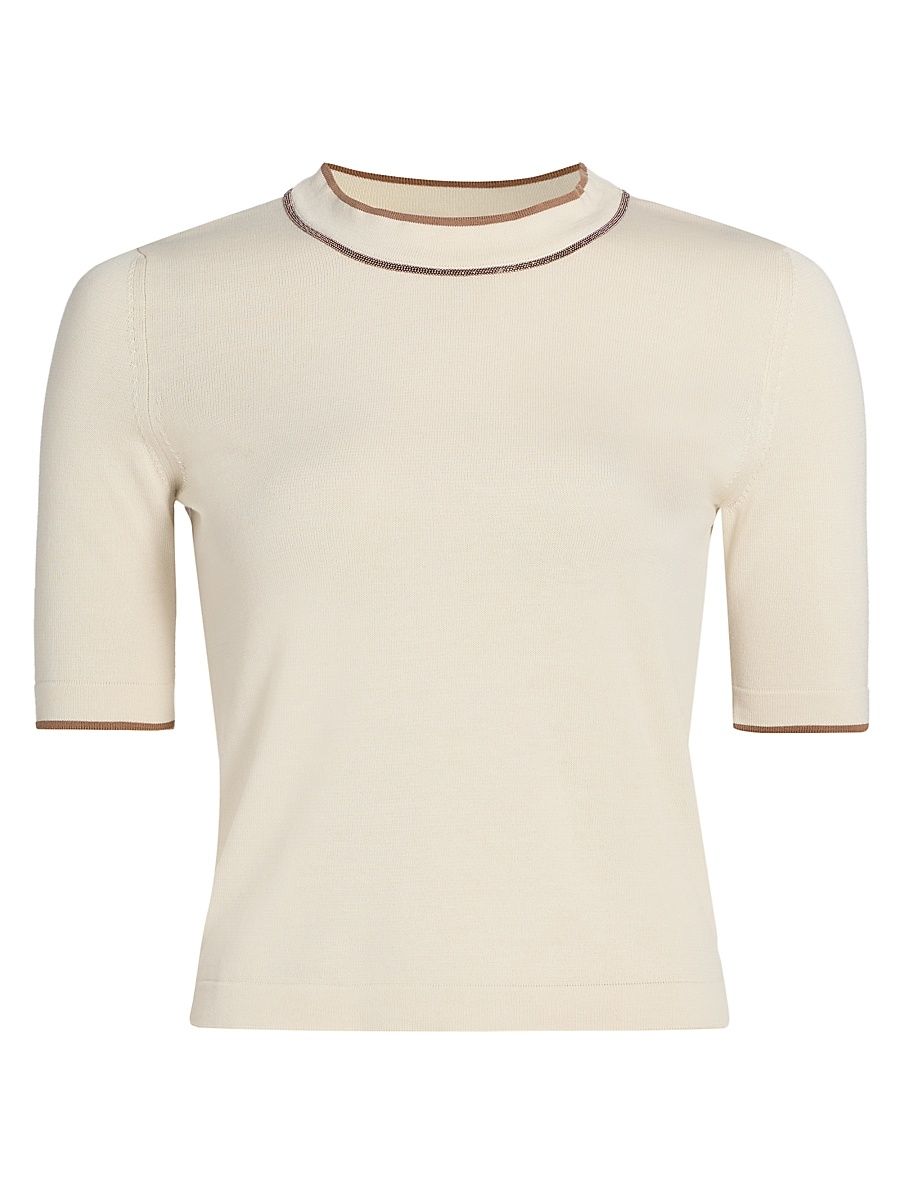 Women's Contrast Trim Cotton Crop Sweater - Burro Vimini - Size 10