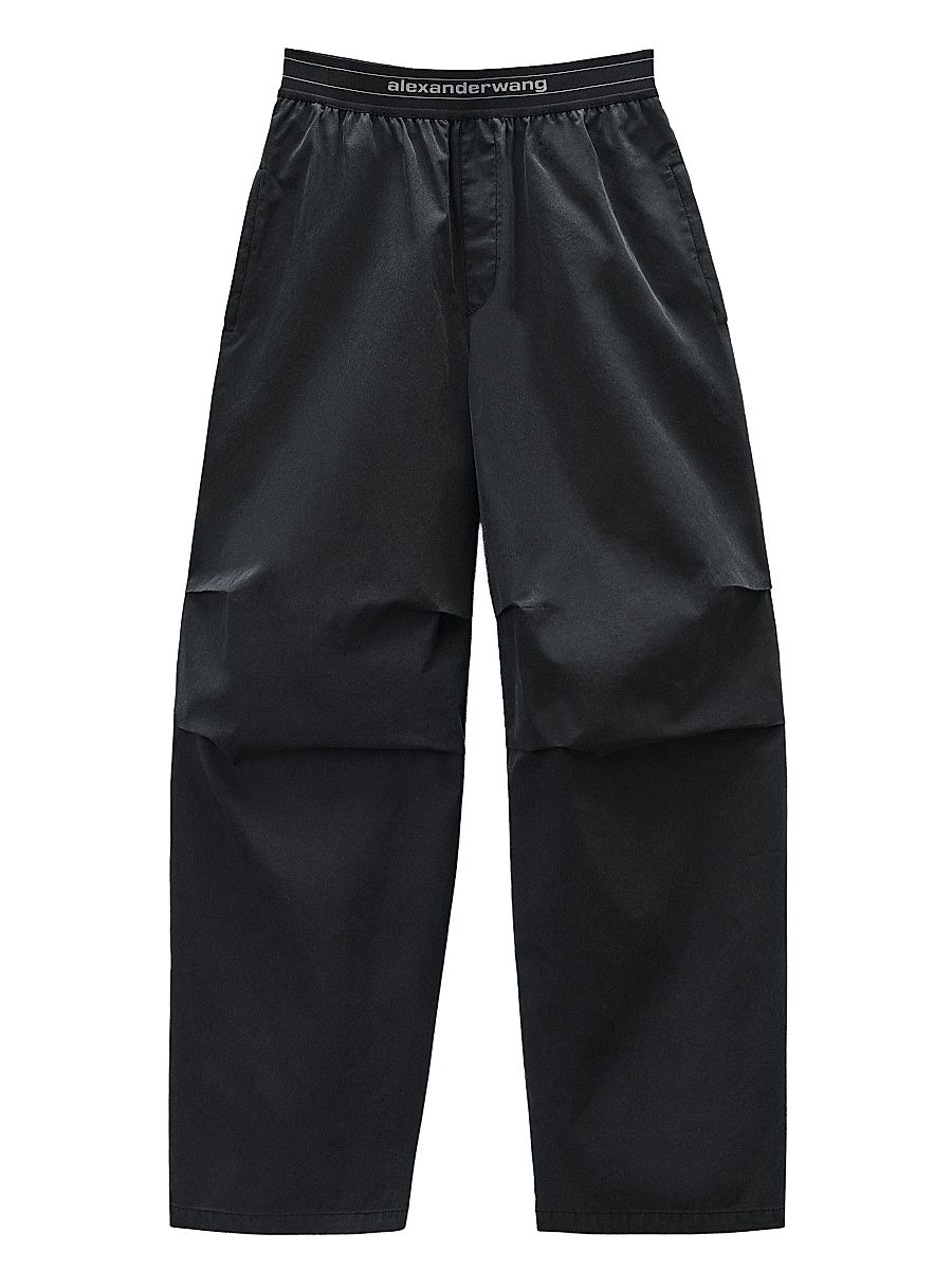 Women's Logo Cotton-Blend Pleated Mid-Rise Pants - Black - Size XL
