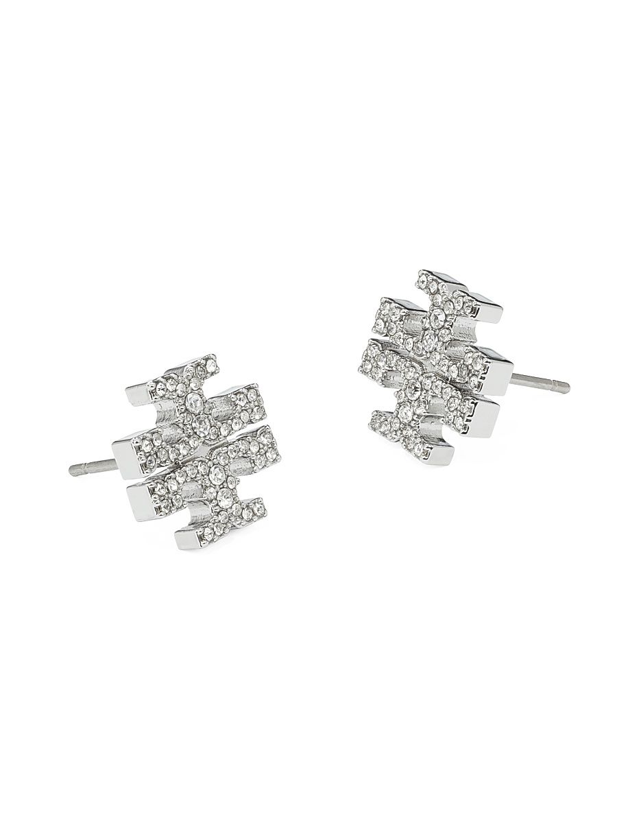 Women's Goldtone Pavé Logo Stud Earrings - Tory Silver Crystal