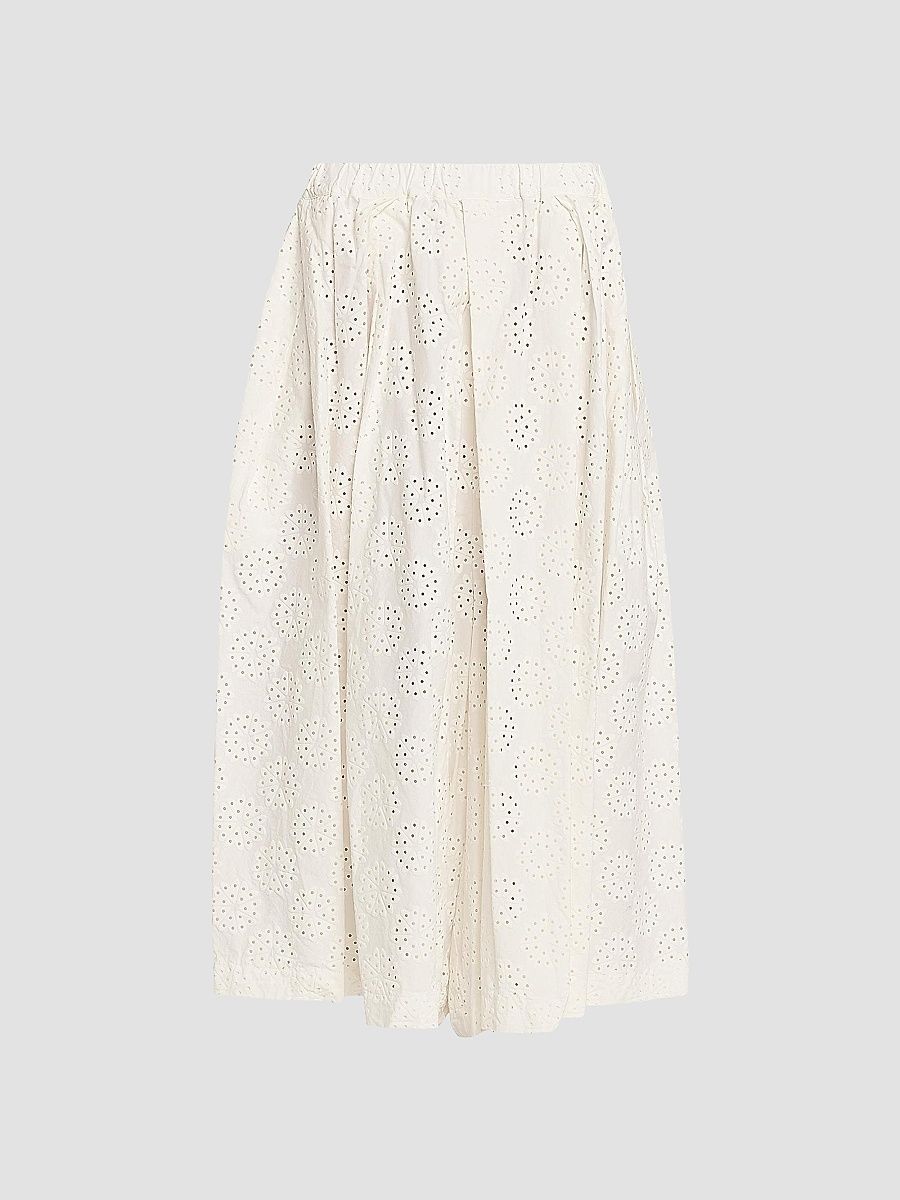 Women's Pleated Cotton Wide-Leg Pants - Off White - Size Small
