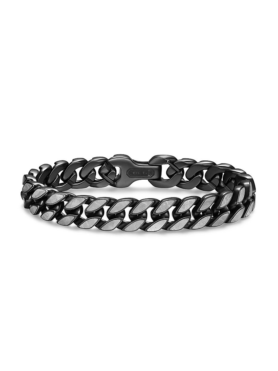 Men's Curb Chain Bracelet in Black Titanium - Meteorite - Size Small