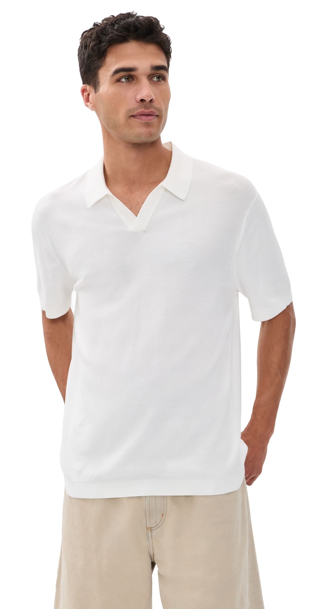 Theory Brenan Johnny Collar Polo In Fine Bilen White M