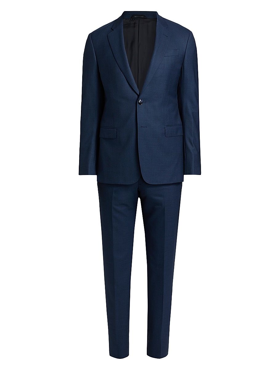 Men's Virgin Wool Twill Single-Breasted Suit - Solid Dark - Size 48
