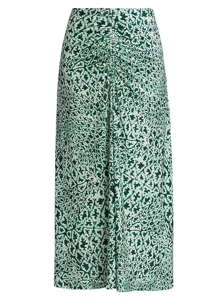 Women's Baradero Anna Ruched Abstract Midi-Skirt - Green - Size XL