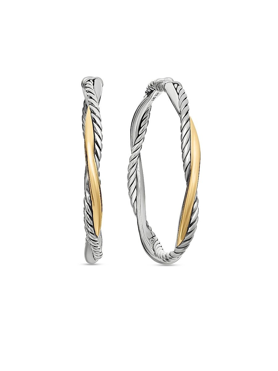 Women's Infinity Hoop Earrings in Sterling Silver with 14K Yellow Gold, 42MM - Silver