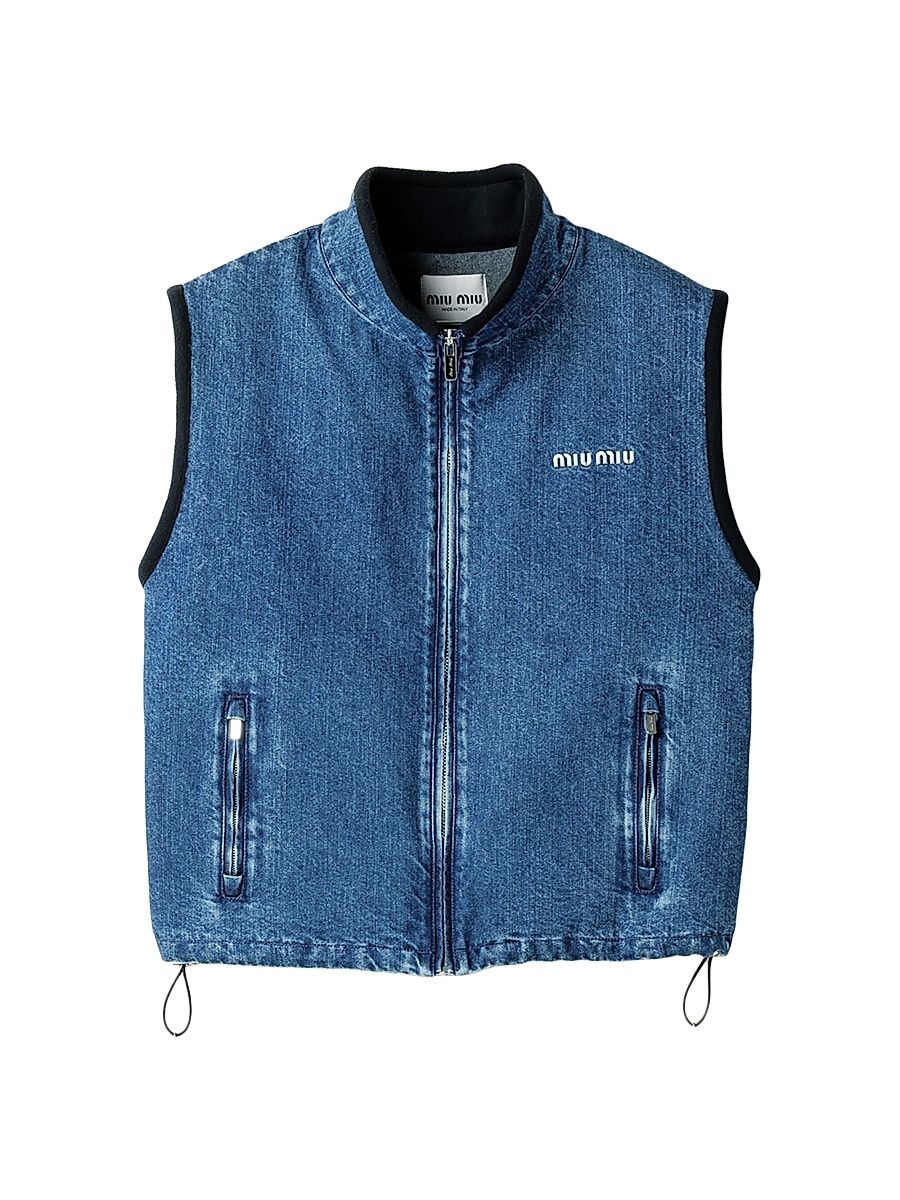Women's Cashmere Denim Blouson Vest - Blue - Size 6