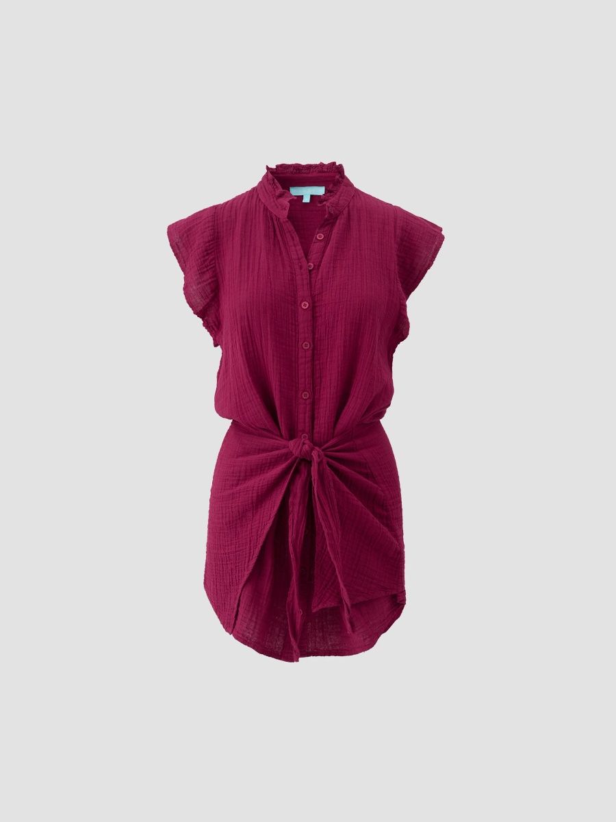 Melissa Odabash Women's Lucinda Cotton Flutter-Sleeve Shirtdress - Burgundy - Size Large