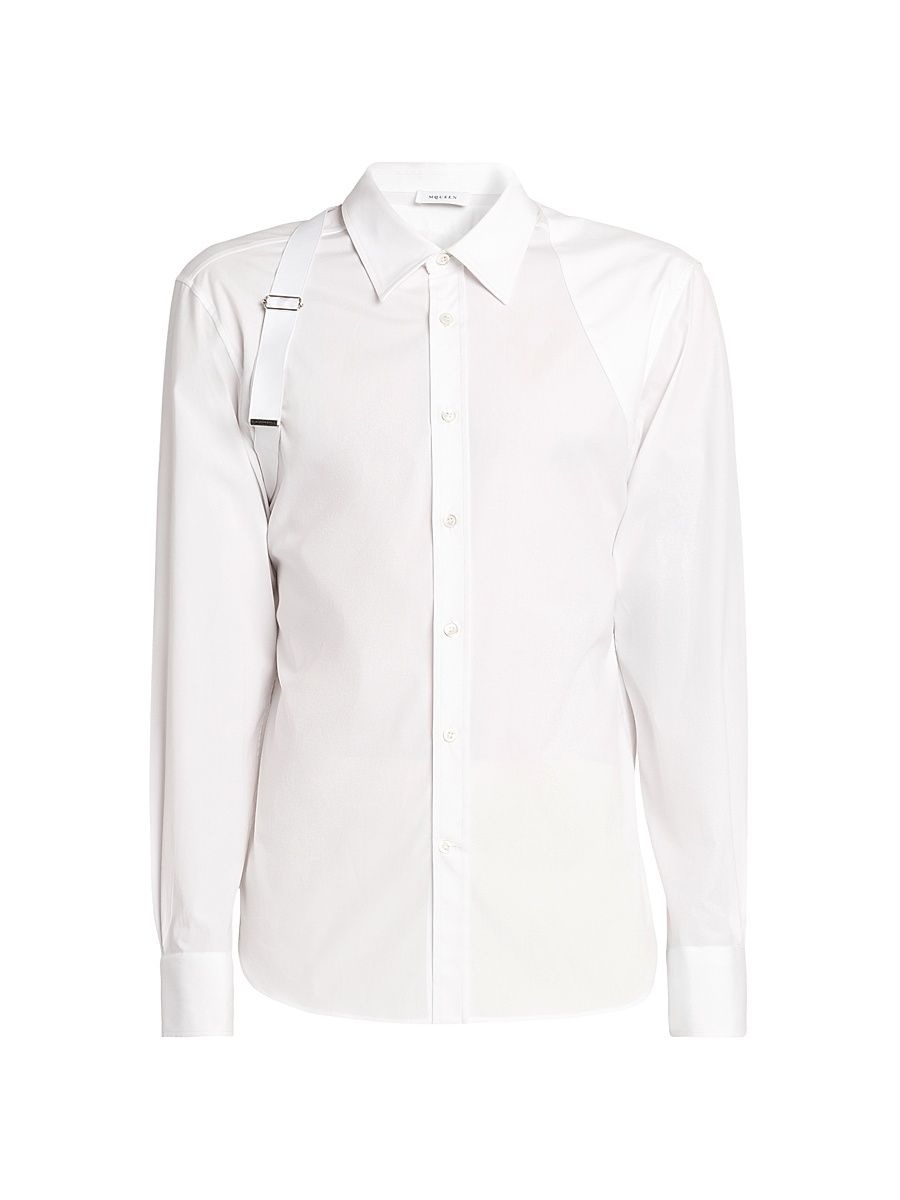 Men's Logo Stretch Cotton Tape Harness Shirt - Optical White - Size 17