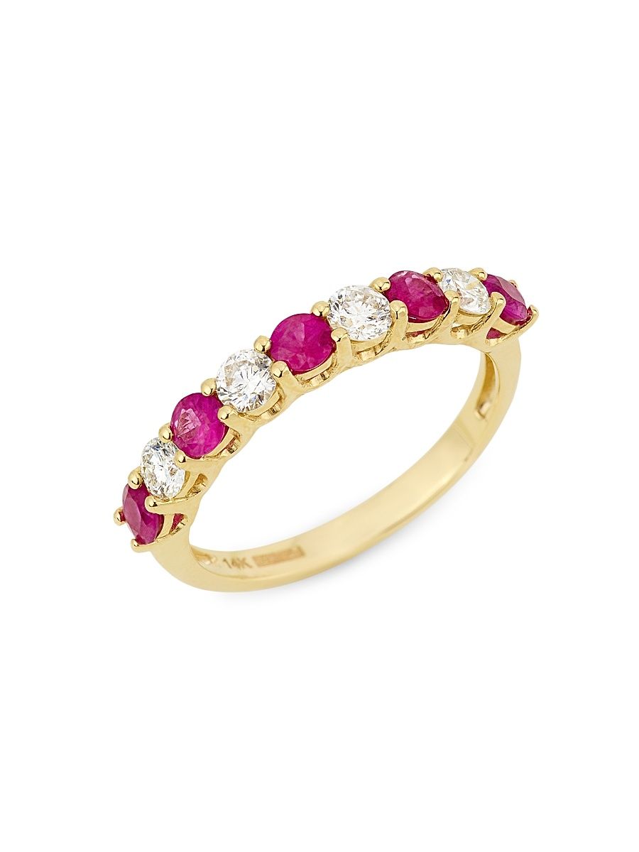 Women's 14K Yellow Gold, Ruby & 0.39 TCW Diamond Ring - Yellow Gold - Size 6