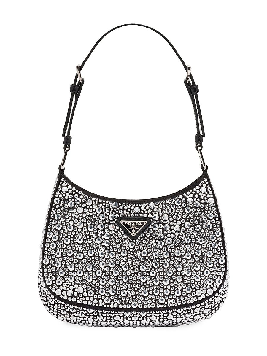 Women's Cleo Satin Shoulder Bag with Crystals - Silver