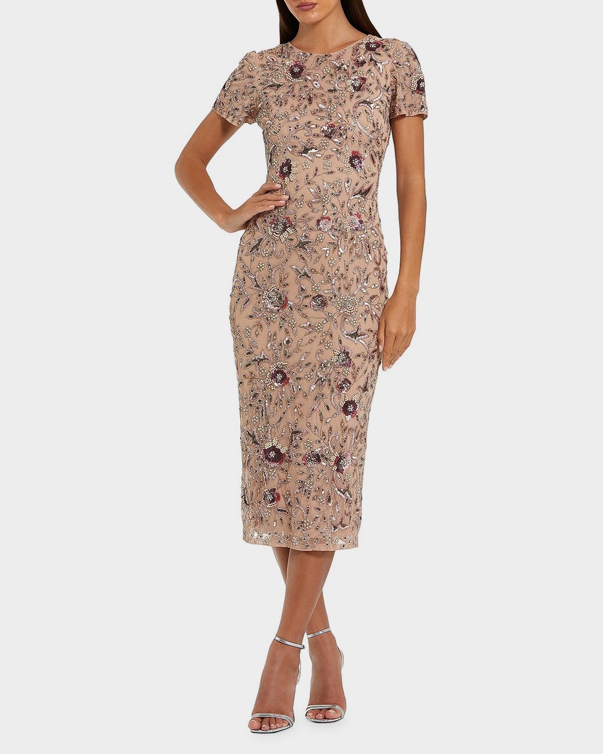 Sequin-Embellished Mesh Midi Dress