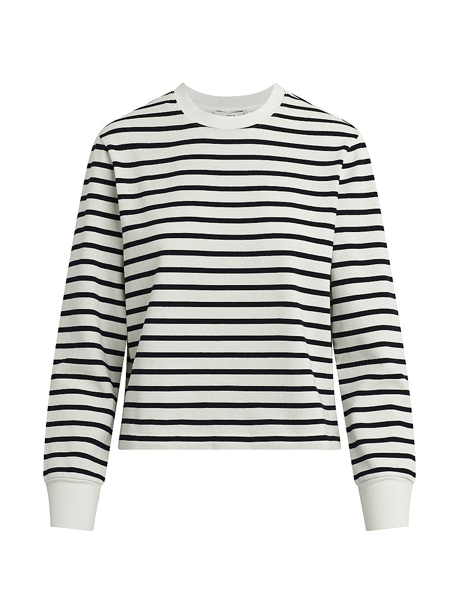 Women's Easy Striped Long-Sleeve Cotton T-Shirt - Milk Navy Stripe - Size XS