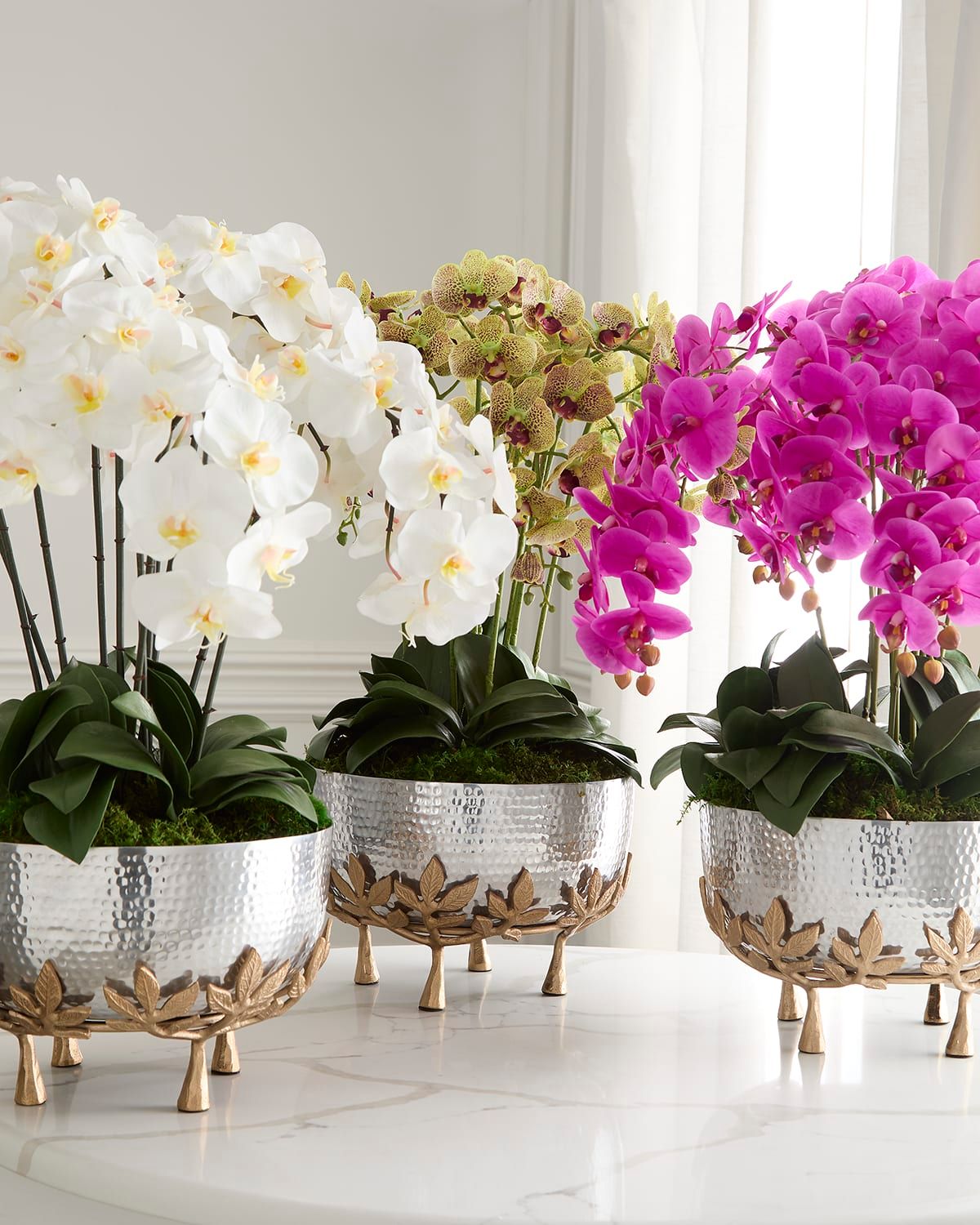 Orchids 29" Faux Floral Arrangement in Mixed Metal Urn