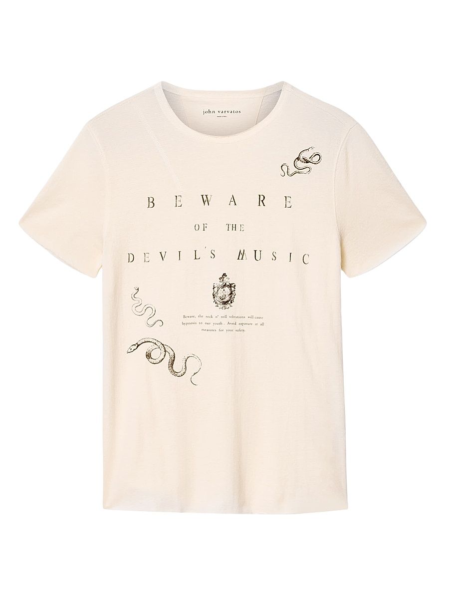 Men's Beware Raw-Edge Crewneck T-Shirt - Buttercream - Size Small