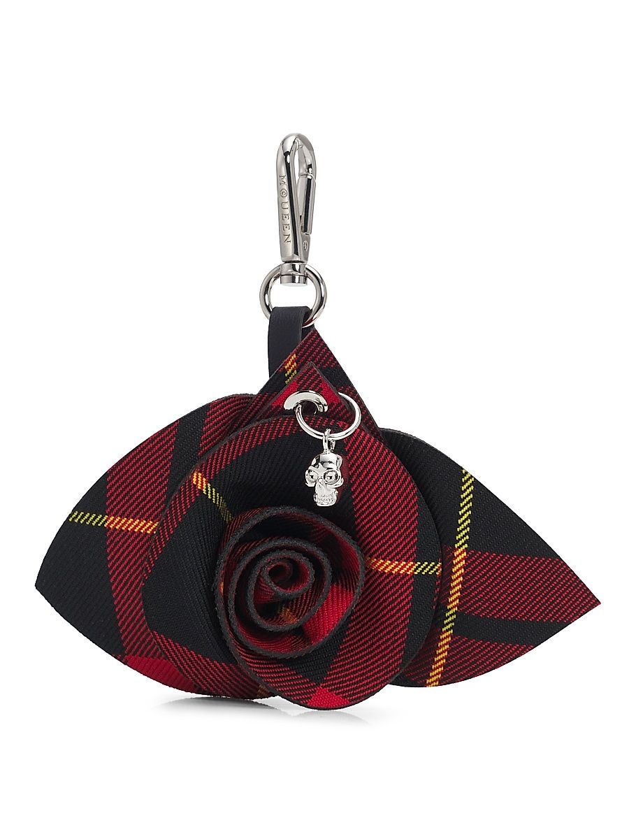 Women's Check Jacquard Rose Bag Charm - Red Silver