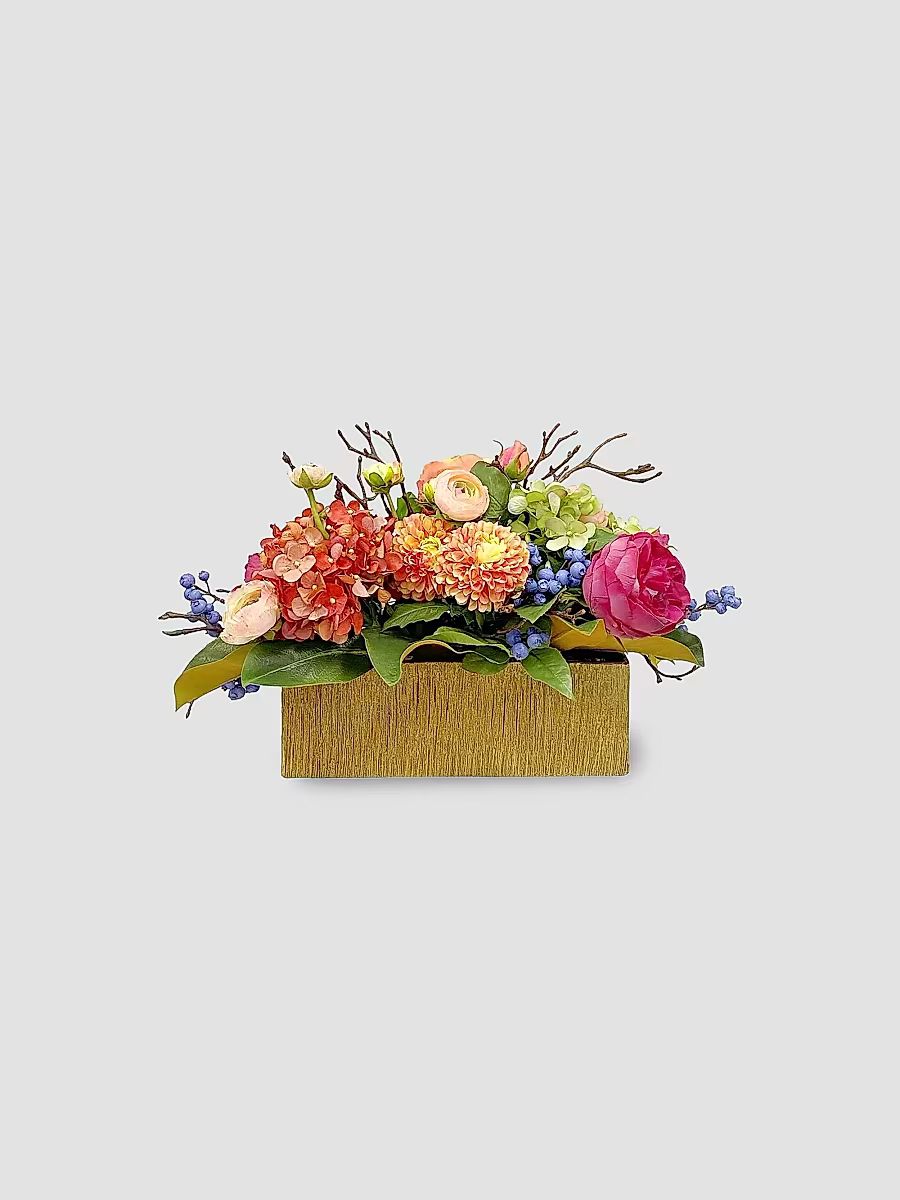 Mixed Artificial Flowers In Ceramic Vessel