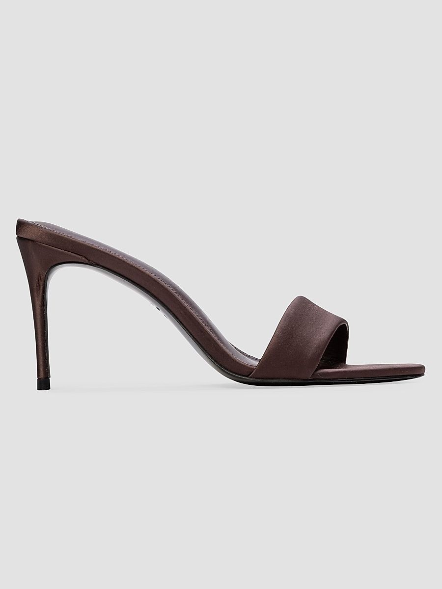 Women's Naomi 80MM Satin Mule Sandals - Cacao Satin - Size 12